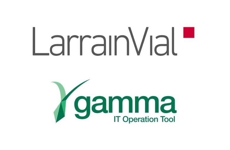 The logos of LarrainVial and GAMMA, to illustrate that the Latin American bank has chosen the T24 management tool by ABRIS