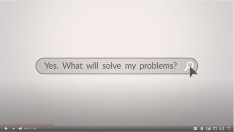GAMMA and NDCS for T24 video screenshot showing a search bar with the text "Yes. What will solve my problems?"