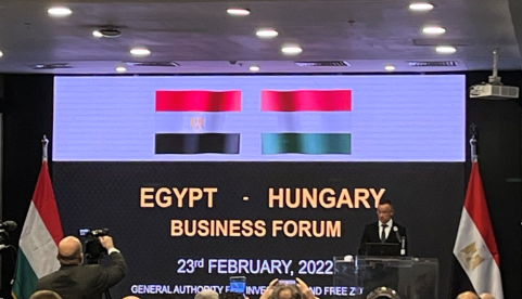 Hungary's Foreign Minister Peter Szijjarto at the Egypt-Hungary Business Forum 2022